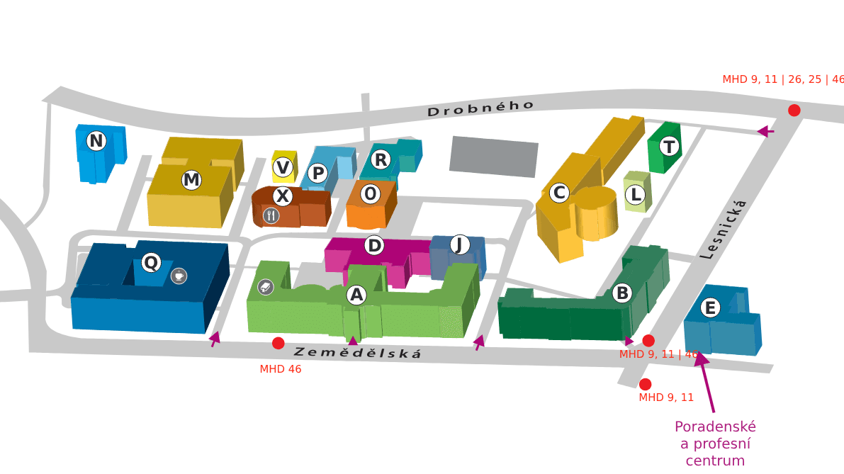 Mapa areálu MENDELU